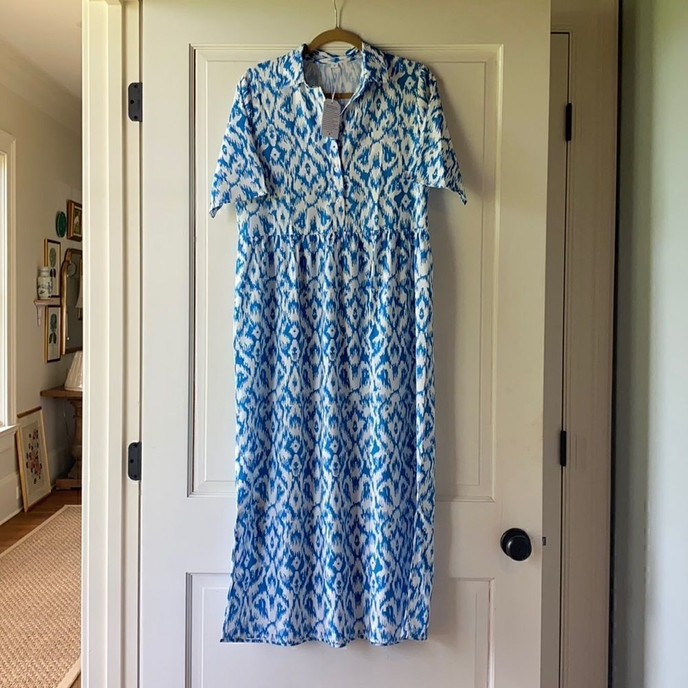 Blue And White Ikat Print Maxi